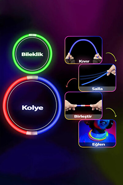 Fresh Moon Neon Parti Çubukları 100 Adet Karanlıkta Parlayan Fosforlu Işıklı Çubuklar Kolye Bileklik Parti Süsü