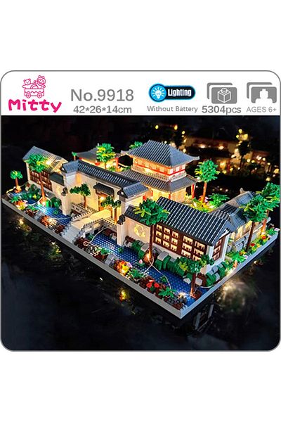 Mitty Zi9918 No Box Lezi Architecture Ancient Pavilion Temple Tower Lake Garden Gate Led Light Model Mini
