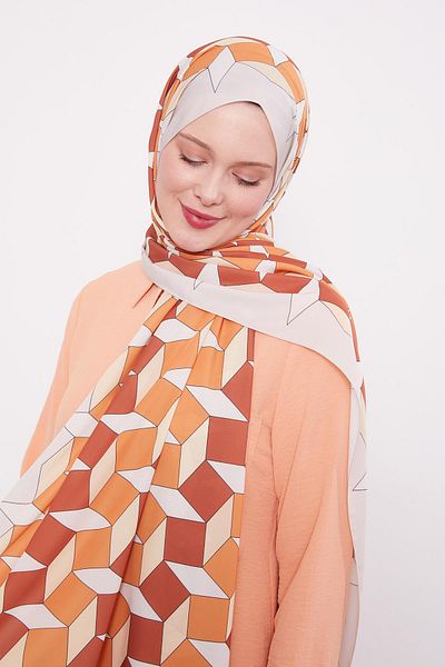 Levidor Orange Geometric Pattern Club Shawl