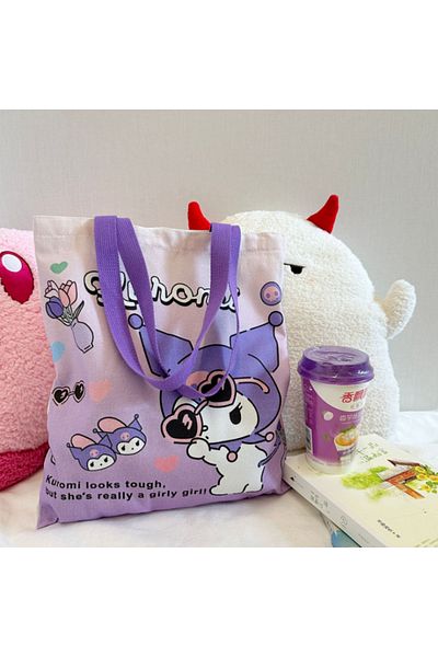 Choice 1 Kawaii Sanrio Canvas Bag Kuromi Hello Kitty Cinnamoroll Women's Shoulder Bags Casual Large Capaci.
