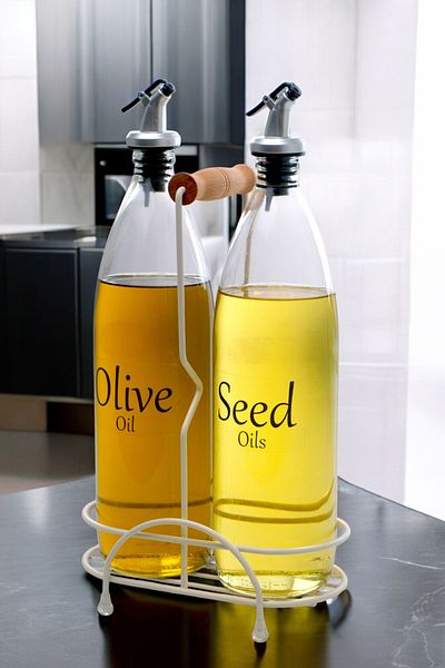 Digithome Aura 1000 ml Glass Oil Bowl - Set of 2 Cream Metal and Wood Handle with Label Cys-20