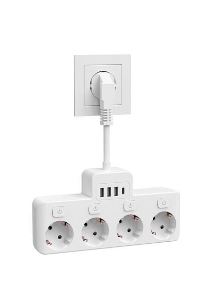 Choice 220-250v Eu 4 White Eu Multicontact Plug Power Strip With 4 Ac Outlets 3 Usb Type C Surge Protector