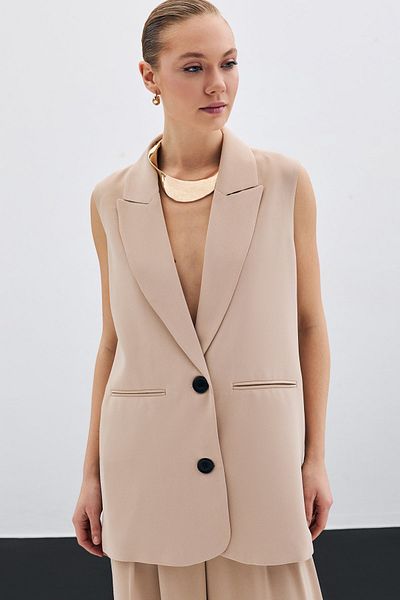 Sateen Vestă casual cu detaliu nasturi - bej
