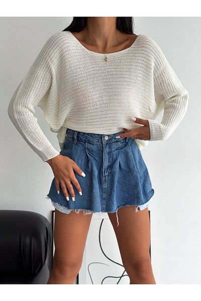 Lady Doll Women's Boat Neck Thessaloniki Knit Oversize Knitwear Sweater