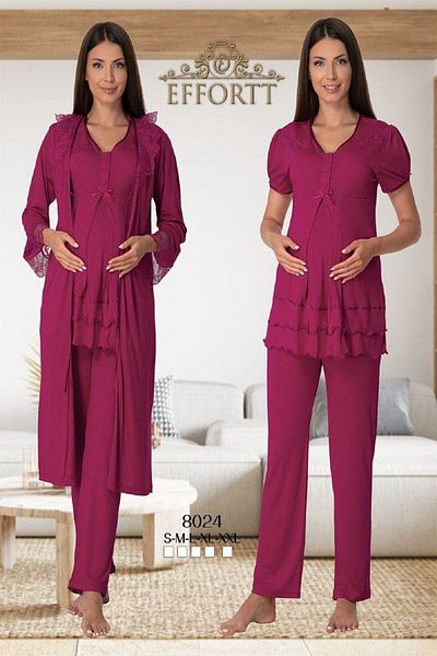 Effortt Mayss Collections 8024 Fuchsia Colored Maternity Pajamas Set with Dressing Gown