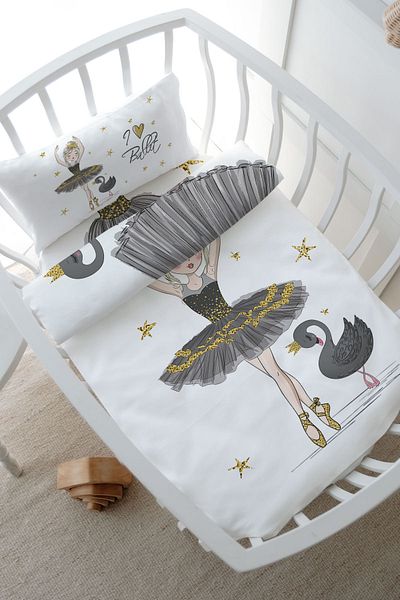 Tuğba Kuğu 80X120 Park Bed Duvet Cover Set for Baby Series - Black Swan Ballerina
