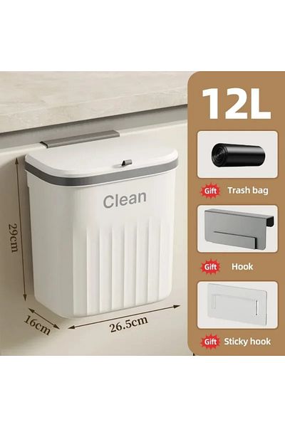 Choice 12l White 8.5/12l Hanging Trash Can For Kitchen Cabinet Door Wall Mounted Recycling Garbage Basket W