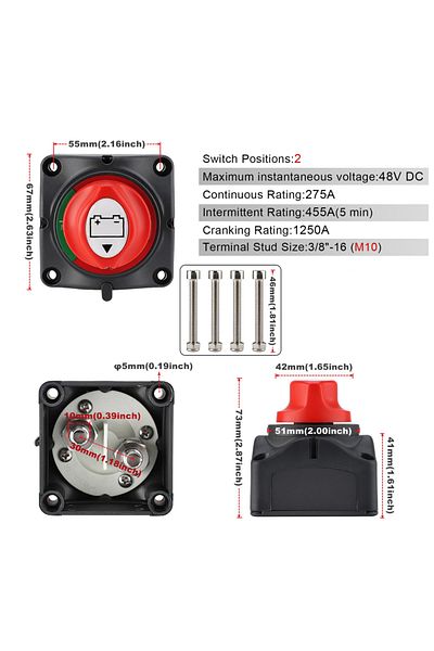Choice 2 Position M10 300a New 12v 24v 2 And 3 Position Power Switch 200a 300a Switch Battery Power Cut Off
