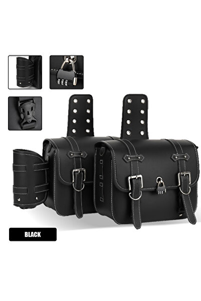 Choice1 حقيبة تخزين جانبية كبيرة الحجم باللون الأسود بتصميم ريترو لدراجات نار...