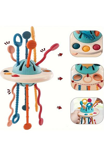 Choice Multicolor Montessori Sensory Toys For Toddlers 6-18m , Ufo Food Grade Silicone Push & Pull String A