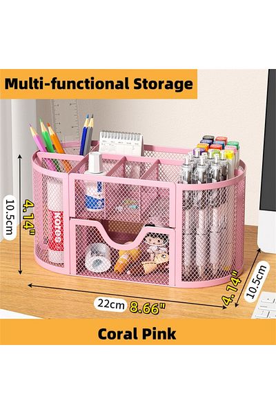 Choice Pink Mesh Desk Organizer, Desk Accessories & Workspace Organizers With Drawers, Pencil Holder For De