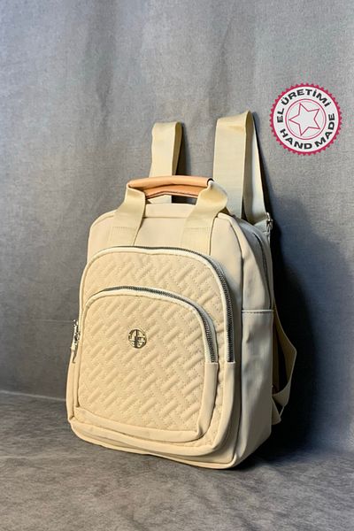 Uretti - Hüseyin 1361 Multi-Compartment Zippered Women's Backpack - Beige