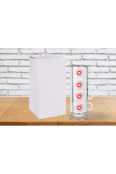 Deep Craft طقم أكواب ديب كرافت مكون من 4 قطع - طباعة مقاومة للانزلاق ونمط قلوب