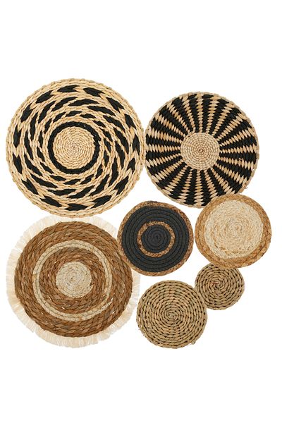 Choice 7pcs A 7 Pack Boho Wall Basket Decor, Hanging Woven Wall Basket Decor, Seagrass Rattan Wicker Boho W