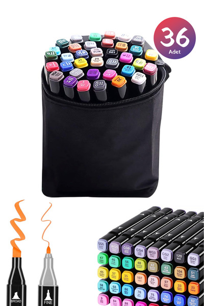 Mikro 36 Renkli Marker Kalem Seti İnce ve Kalın Çift Uçlu Canlı Renkler Yaratıcı çizim Boyama Kalem Seti