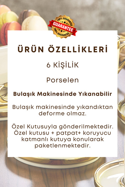 grimorlife Altın Yaldızlı Gold 6 Kişilik Porselen Fincan Seti 12 Parça Türk Kahvesi Takımı Kahve Fincanı 100 ml