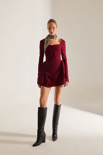 BETTY & SAM Monaco Dark Red Mini Long Sleeve Dress