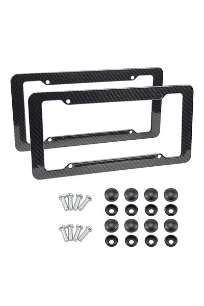 DUTRIEUX Black 2 Pc Carbon Fiber License Plate Frame-black Plastic Front & Rear Car Tag Holder Cover For Men/