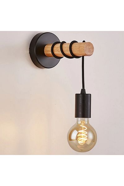 JOYINLED No Light Bulb Black Retro Wood Wall Lamp Vintage Sconce Wall Lights Fixture E27 Indoor Home Decor Di