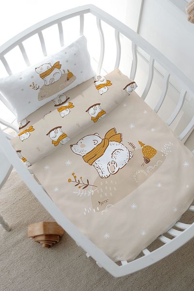 Tuğba Kuğu Bear Park Bed Duvet Cover Set with Brown Scarf for Baby Series - 80X120