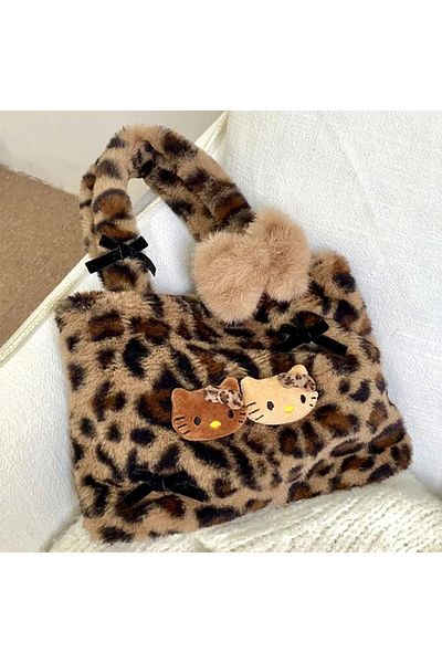 Choice Kt Leopard Plush Bag Hellokitty Plush Handbag Soft Sanrio Kawaii Stuffed Commuter Tote Portable Plus
