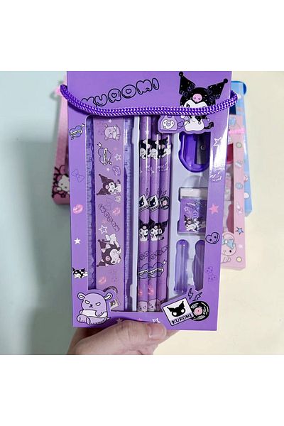 Choice Kuromi Sanrio Stationery Set Hello Kitty Cinnamoroll Kuromi Cartoon Pencil Rubber Ruler Pencil Sharp