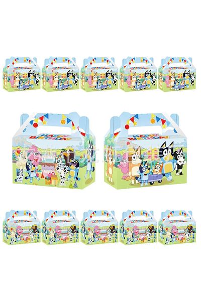Choice 12pcs 1bag A1 Bluey And His Family Gift Box Children Cartoon White Cardboard Portable Candy Gift Box