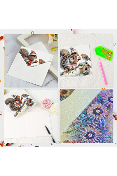 Choice Christmas Squirrel 6Pcs Diamond Art Painting Greeting Card Kits,Christmas Squirrel Greeting Cards wi