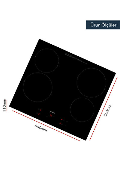 KUMTEL HV6-04T Vitroseramik Elektrikli Cam Ankastre Ocak - Siyah