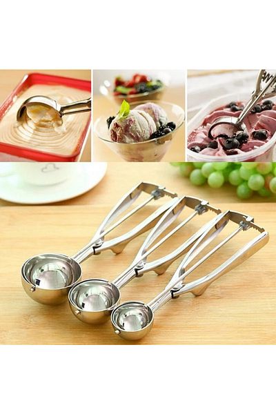 Choice 6cm 1pc Stainless Steel Spoon Spring Handle Kitchen Stainless Ice Cream Mash Potato Scoop Kitchen Ac