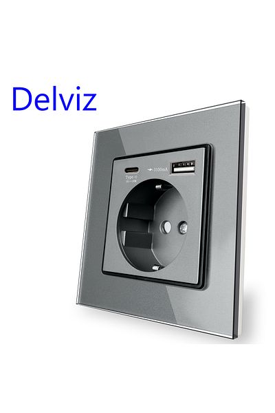 Choice Gray (TYPE-C USB) Delviz Eu Standard Usb Socket, Crystal Glass Panel,1a1c Dual Interface Smart Quick