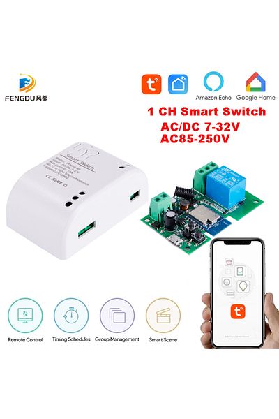 Choice مفتاح ذكي 7-32 فولت Tuya Smart Life 1ch Rf 12 فولت 24 فولت 7-32 فولت تيار متردد تيار مستمر مفتاح واي فاي يعمل مع أليكسا جوجل هوم