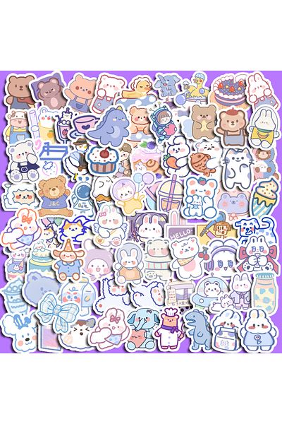 Choice 90pcs 90pcs Blue Brownie Cute Animal Graffiti Stickers Children's Diy Stationery Computer Stickers S