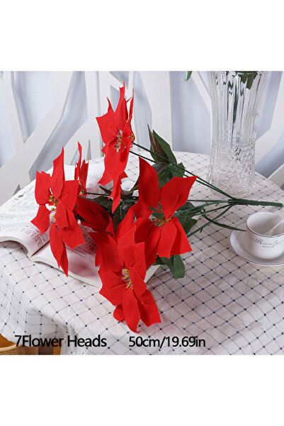 Choice 7 رؤوس نباتات صناعية 50 سم 50 سم زينة شجرة عيد الميلاد زهور حمراء مزيف...