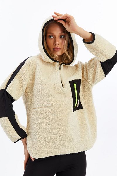 Grenj Fashion Λεπτομερές πλεκτό αθλητικό φούτερ από βελούδινο ύφασμα αλεξίπτωτου μεγάλου μεγέθους