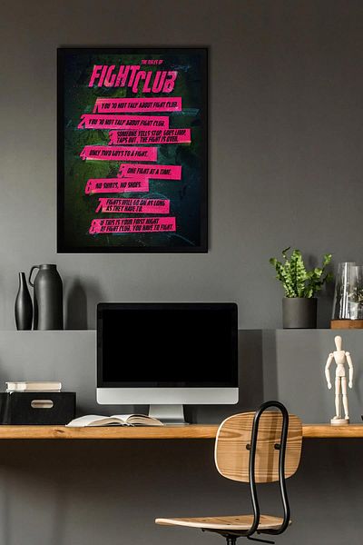 Saturn Fight Club Rules Framed Painting - Fight Club Movie Poster Painting