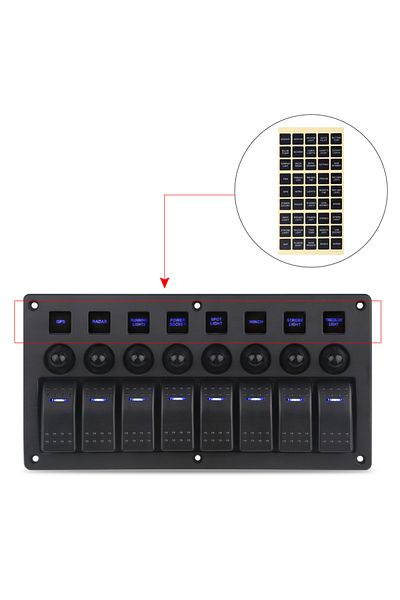 Choice Blue 8 Gang Marine Boat Rocker Switch Panel With Circuit Breakers Led Switch Panel 12v 24v For Boat