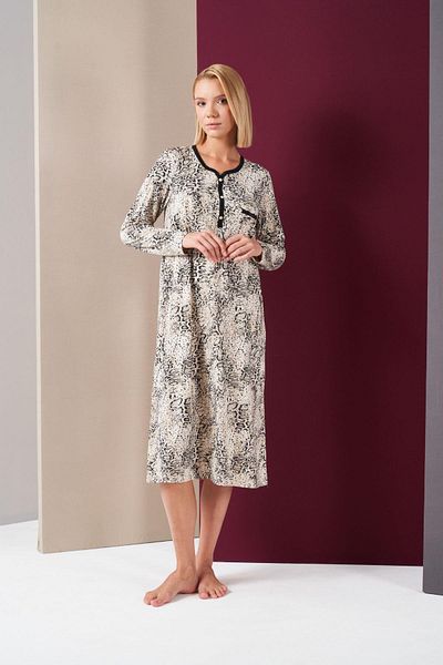 PJS 26024 Cămașă de noapte cu mânecă lungă, cu model, cu dantelă