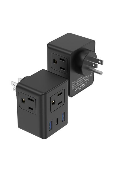 Choice موسع مقابس متعدد المقابس 100-250 فولت أمريكي 3 أسود - شاحن حائط USB مع 3 منافذ USB (1 USB C)، بدون سلك