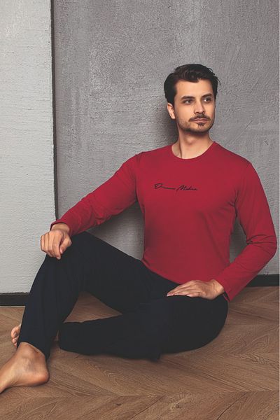 CALİA Men's Cotton Crew Neck Front Printed Pajamas Set