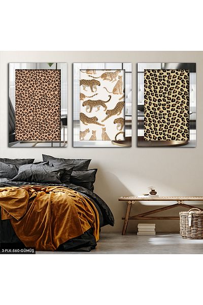Evinemoda Leopard Silver 3 piese de masă cu oglindă din plexiglas