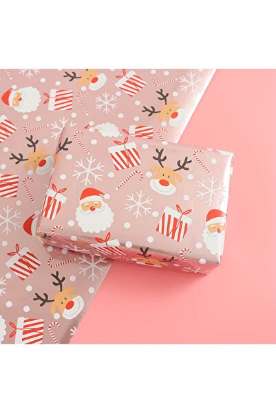 Choice ورق تغليف عيد الميلاد سانتا كلوز 1 لفة صغيرة، ورق لامع وردي معدني - رق...