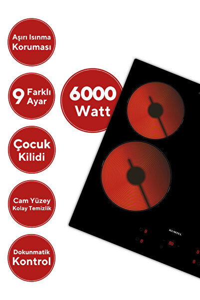 KUMTEL HV6-04T Vitroseramik Elektrikli Cam Ankastre Ocak - Siyah