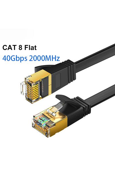 Choice كابل إيثرنت Cat8 أسود بطول 2 متر وكابل شبكة محلية مسطح عالي السرعة Rj45 40 جيجابت في الثانية 2000 ميجا هرتز لمسار الشبكات المنزلية