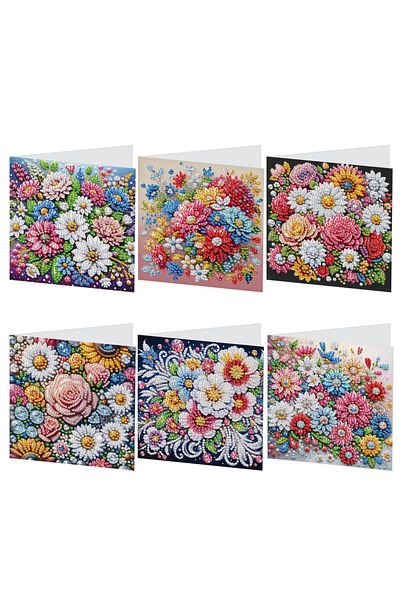 Choice Flowers 6pcs Diamond Art Painting Greeting Cards Kits,flowers Festival Greeting Cards With Envelopes