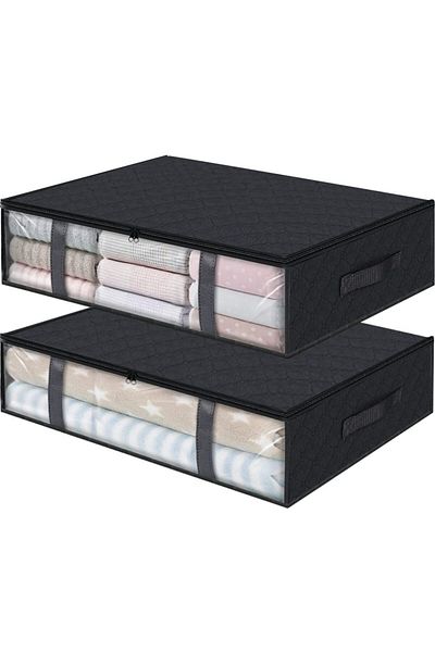 Choice Black 1pc/2pcs Simple Zipper Underbed Storage Bag, Foldable Organizer With Window, Lightweight Cloth