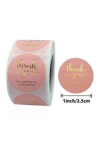 Choice H0162-500pcs 500pcs Gold Pink Thank You Stickers Kraft Paper Seal Labels Small Business Supplies Han