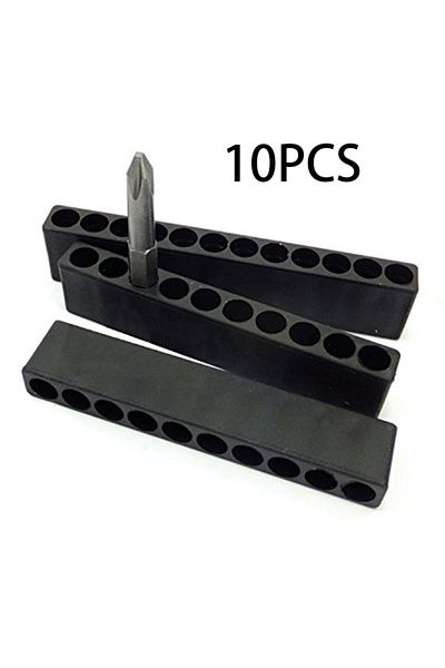 Choice 10pc Black Screwdriver Bit Holders Hex Organizer 10 Hole Plastic Shank Box Case Hand Tools Storag...
