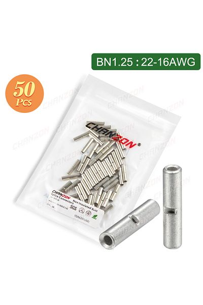 Choice 50pcs Bn1.25 50pc Bn1.25 Bn2 Bn5.5 Tinned Red Copper Non Insulated Butt Joint Wire Connector Kit Cri