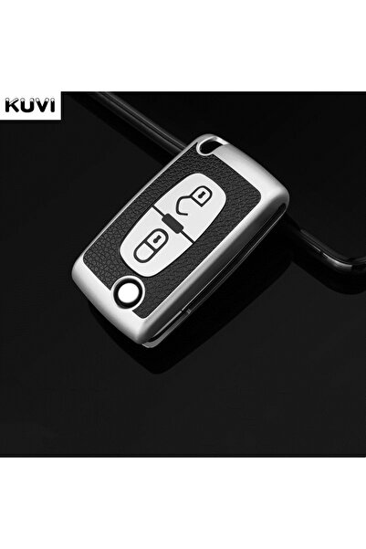 Choice حافظة مفتاح السيارة عن بعد المصنوعة من الجلد الفضي المزودة بزرين مع غط...